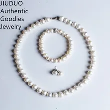 JIUDUO New Luxury Suite Natural Freshwater Pearl Bracelet Earrings and Necklace Bridal Wedding Set Jewlery Sets for Women JS01