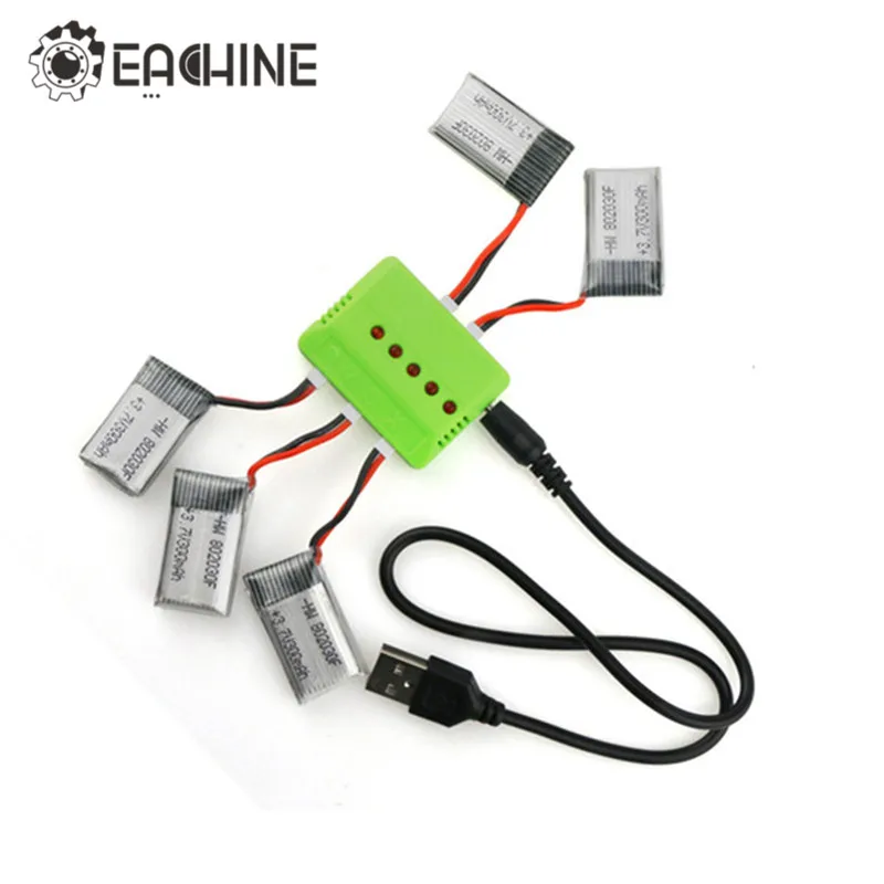 

Hot 5 x 3.7V 300mAh 45C Battery With 1 to 5 Charger Eachine E55 FQ777 FQ17W