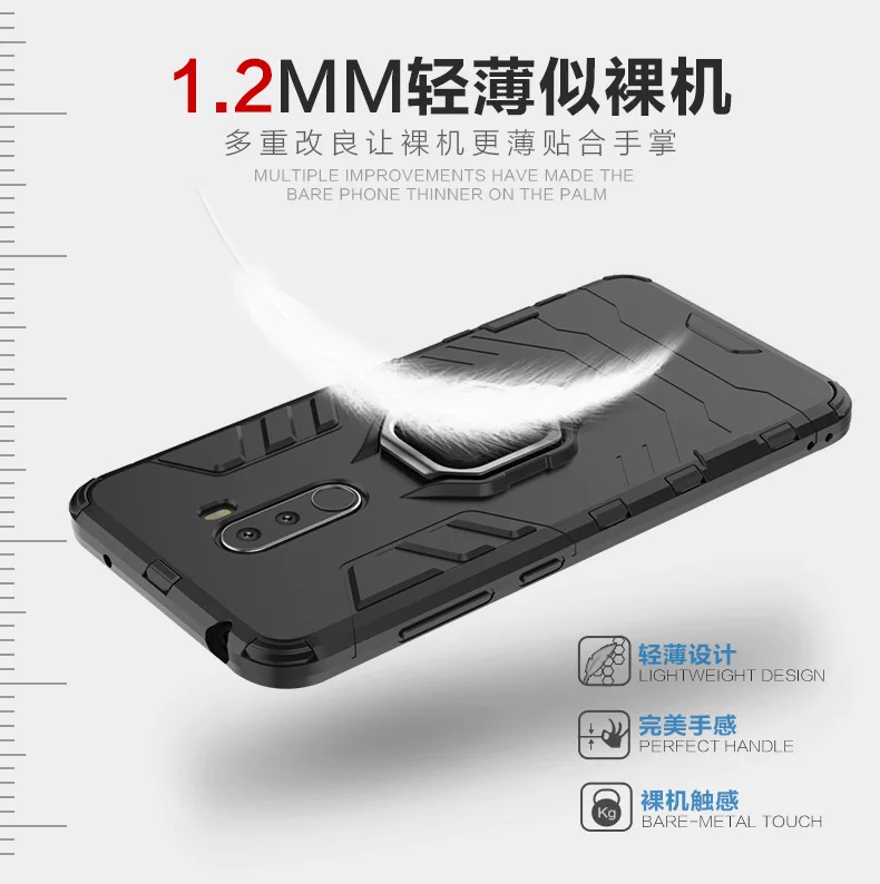 Z podstawką pierścień hybrydowy etui do Xiaomi Pocophone F1 Hard silikon + PC Armor chronią tylną pokrywę dla Xiaomi Pocophone F1 poco F1 -