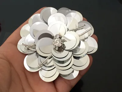 Многоцветный большой ручной гвоздь из бисера кусок цветок патч Одежда Сумки Обувь DIY аксессуары декоративные цветы 3D аппликация - Цвет: silver