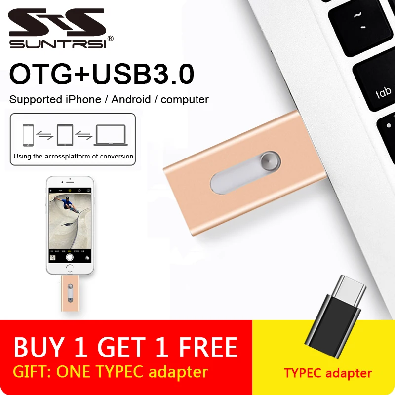 Новый стиль USB флэш накопитель 128 ГБ для iPhone 8 7 Plus 6 5 5S ipad Android металлический OTG 32 64