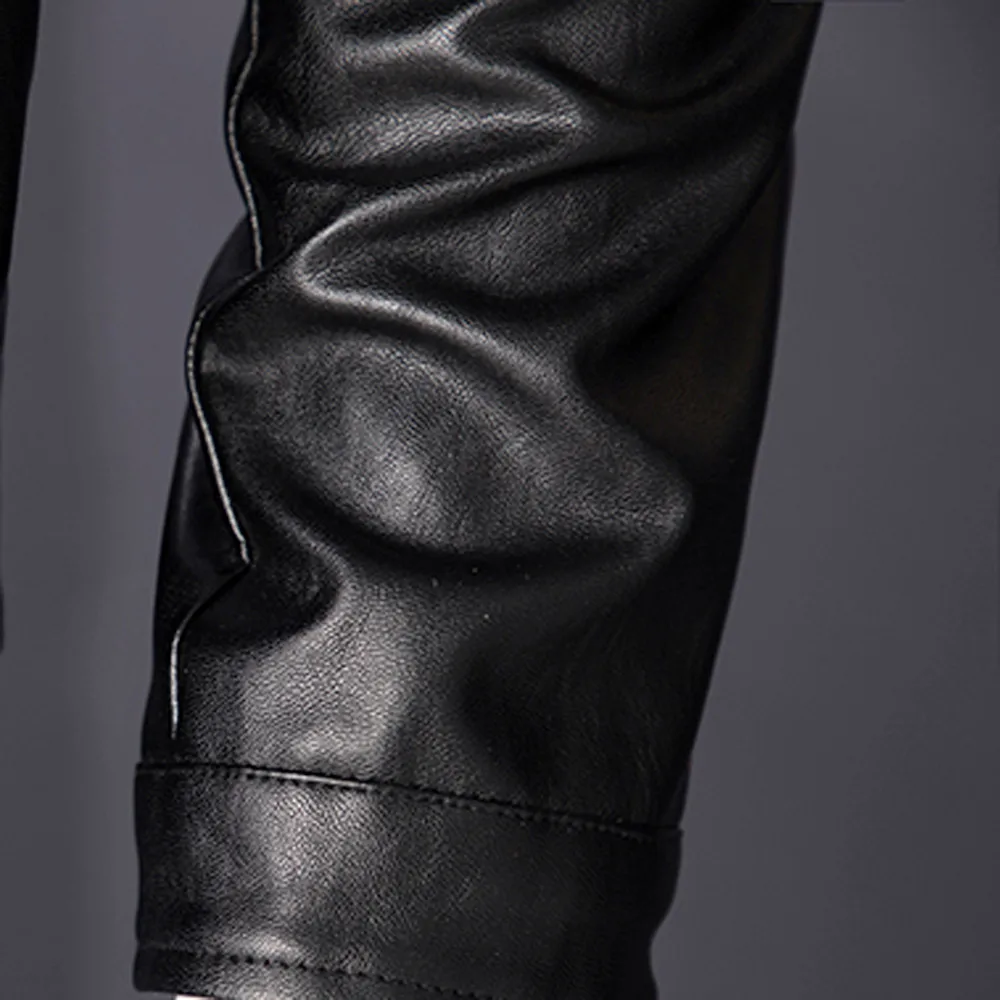Для Мужчин's осень-зима стиль модные черные со стоячим воротником мужской Повседневное мотоциклетная кожаная тонкий кожаный жакет Босоножки из искусственной pu кожи пальто