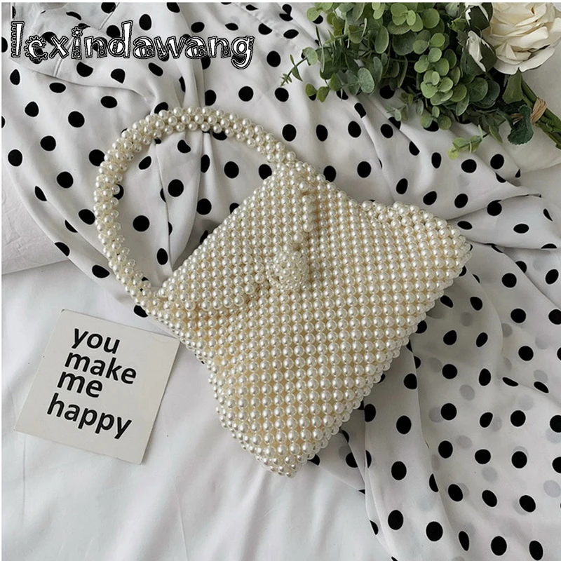 

Vintage Woven beaded With flip-top Pearl bag Women Wedding Party handbag elegant Evening Bags