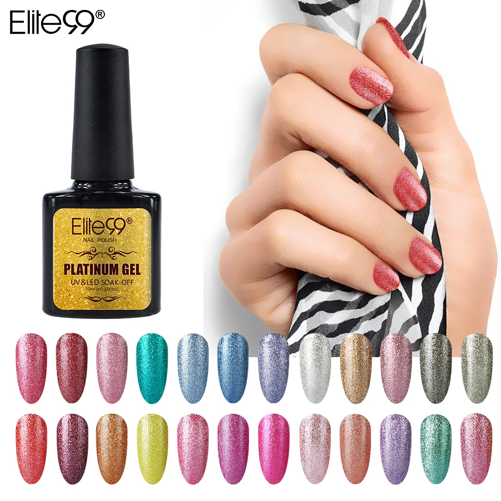 

Elite99 10ml Super Bling Glitter Platinum Nail Gel Polish UV LED Shiny Gel Lacquer Soak Off Vernis Semi Permanent Gel Stamping