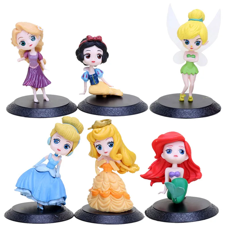 

6pcs/set Princess Dolls Q Posket Characters Snow White Cinderella Rapunzel Belle Ariel Tinker Bell Princess Doll Gift for Girl