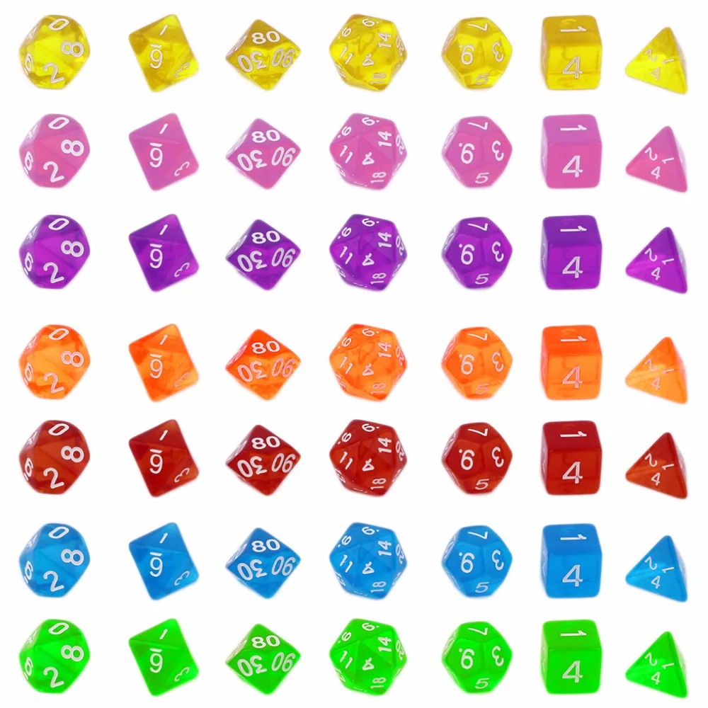 

Transparent Bright Color Digital Dice 7 Pcs Set Creative Multi-Faceted Dice16-20mm D4 D6 D8 D10 D12 D20 Game Dices