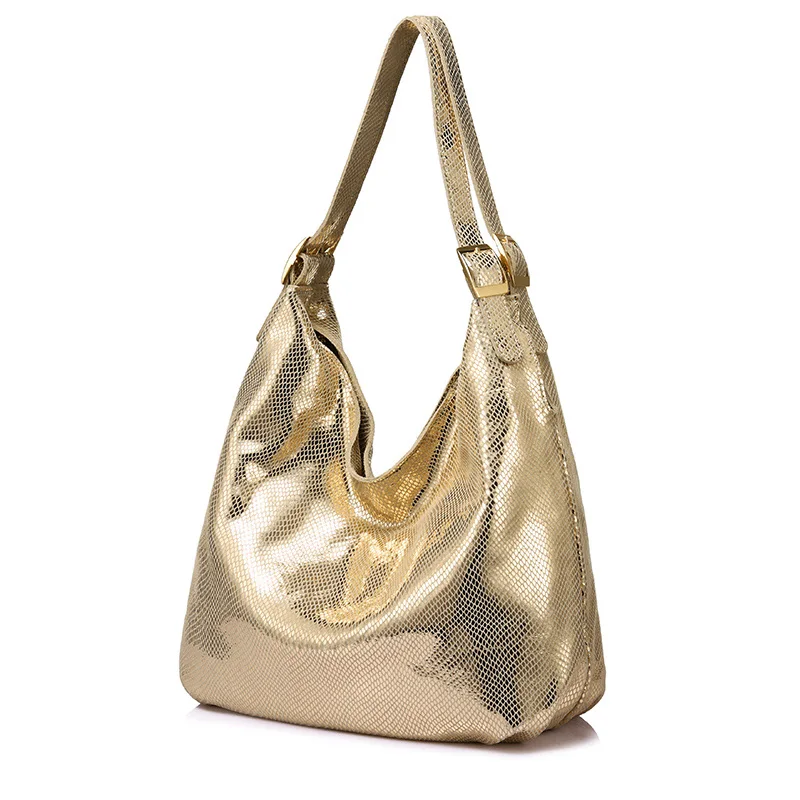 REALER женская сумка на плечо натуральная кожа модная женская сумка большая емкость высокого качества с серпантиными принтами - Цвет: Золотой