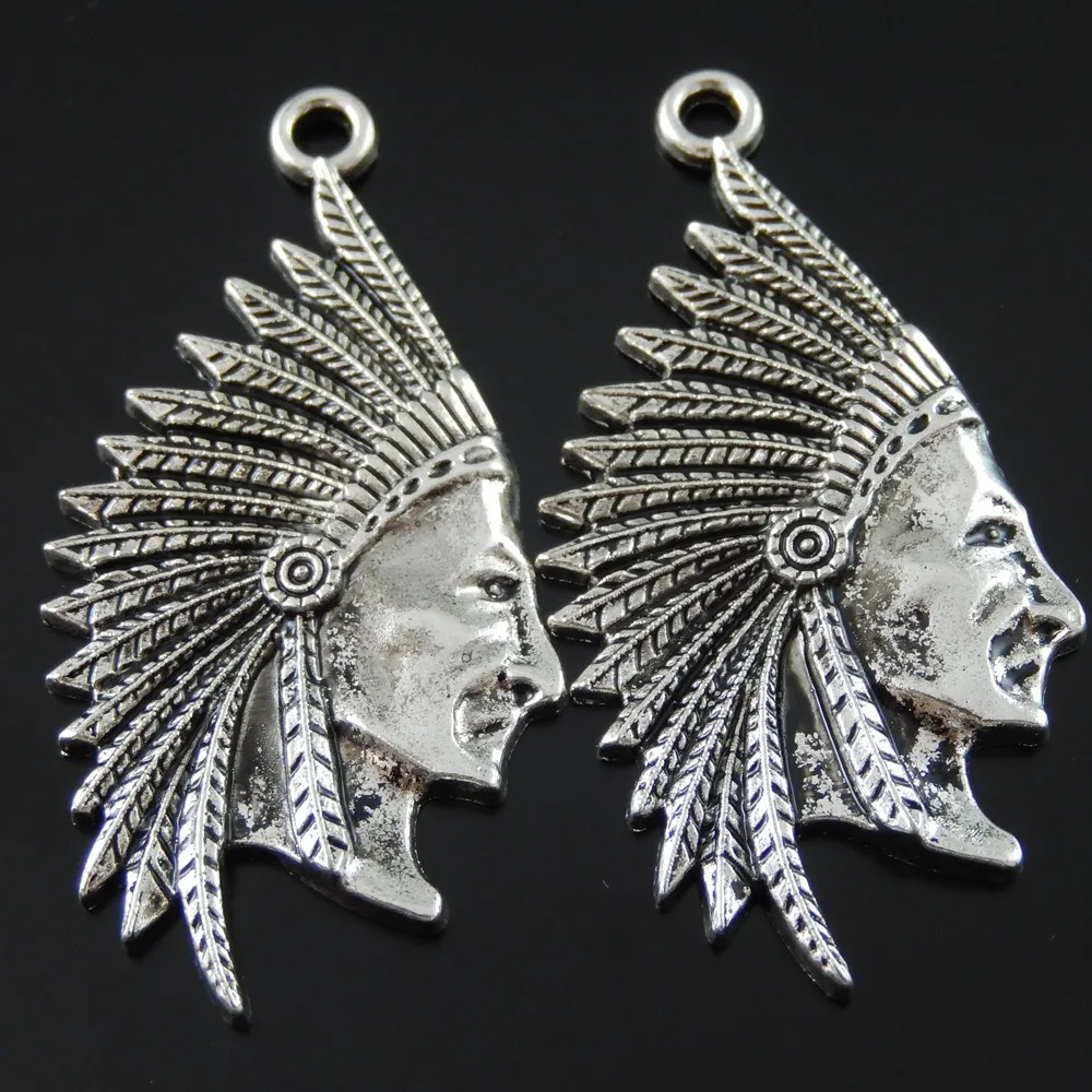 

Hot Sale 8Pcs/pack Indian Man Punk Head Necklace Pendant Wholesale Antiqued Silver Tone Native Vintage Man Bracelet Charms 02715
