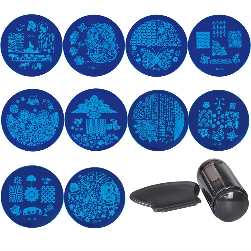 10Pcs Nail Plates +1 Stamper + 1 Scraper Stainless Steel Nail Stamp Plates Set Nail Art Stamp Template Image Nail Art Tools 4pcs christmas halloween owl 4 design stainless steel nail plates nail art image konad print stamp stamping manicure template
