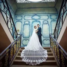 3,5 м белая слоновая кость Соборная Длинная свадебная вуаль роскошный Кружевной Край свадебная вуаль свадебные аксессуары невесты с гребнем