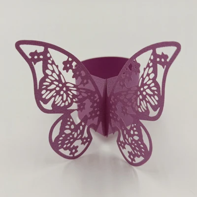 50Pieces/Lot Butterfly Style Laser Cut Porta Guardanapo Paper Napkin Rings napkins Holders Hotel Wedding Favors Table Decoration - Color: Purple