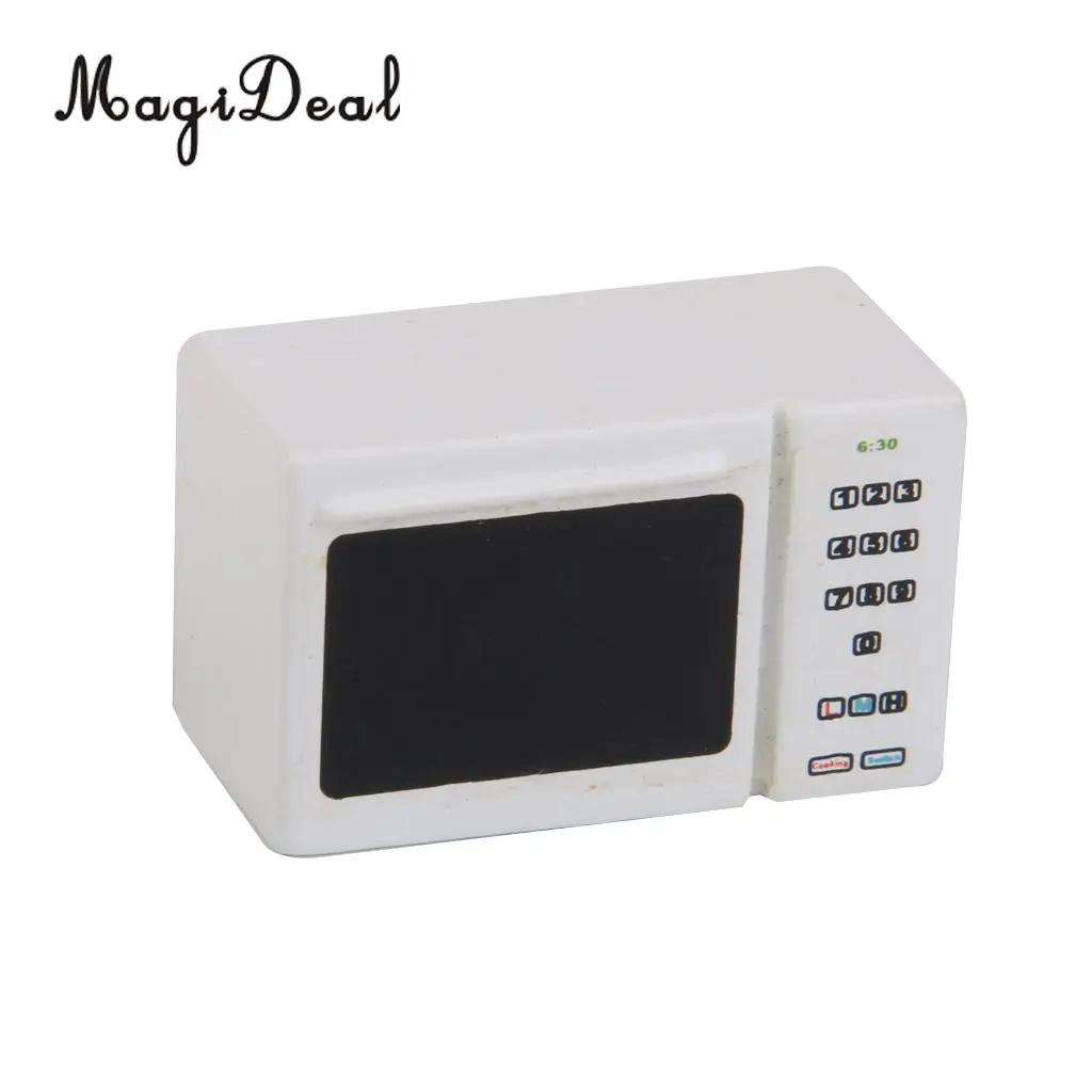 MagiDeal 1Pc White Wooden Microwave Oven for 1/12 Dollhouse Kitchen Cooking Miniature Cookware Kitchenware Kids Role Play Toy