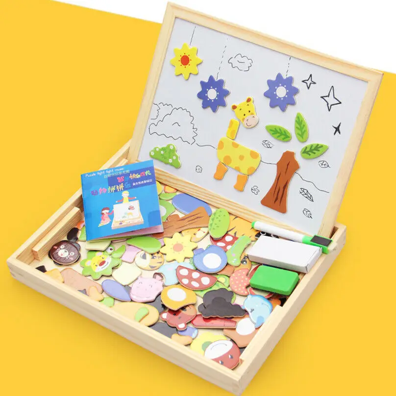 

Drawing Writing Board Magnetic Puzzle Double Easel Kid Wooden Toy Sketchpad Gift Children Intelligence Education Development Toy
