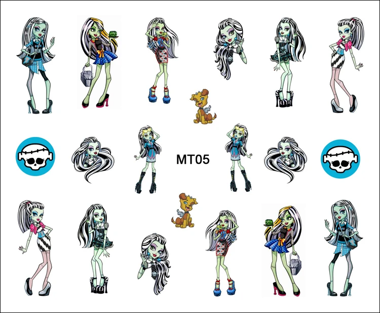 pix Frankie Stein 1 blatt nagel mt05 monster high blau frankie stein cartoon schadel nail art wasser transfer aufkleber aufkleber aufkleber fur nagel