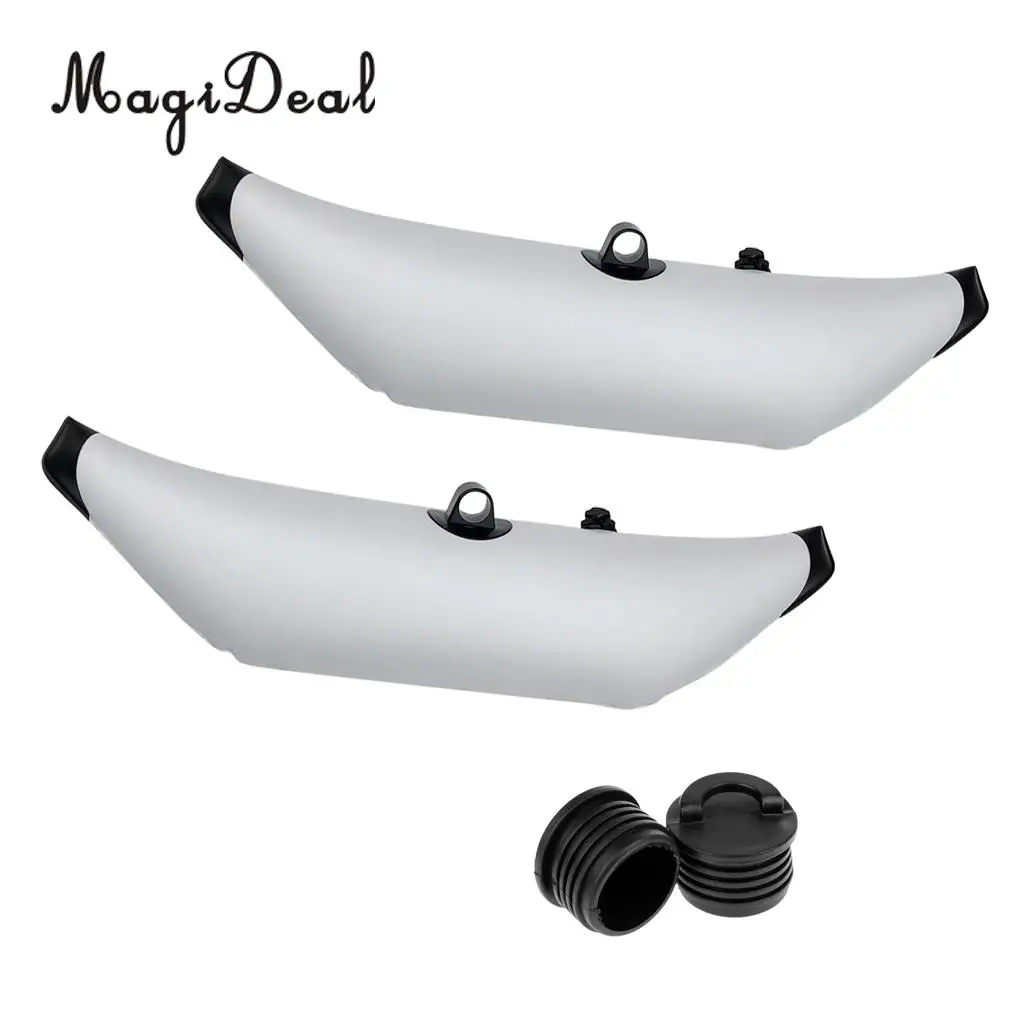 2Pcs Marine Kayak Fishing Beginners White PVC Inflatable Outrigger Stabilizer & 2Pcs Universal Kayak Scupper Plugs Stopper