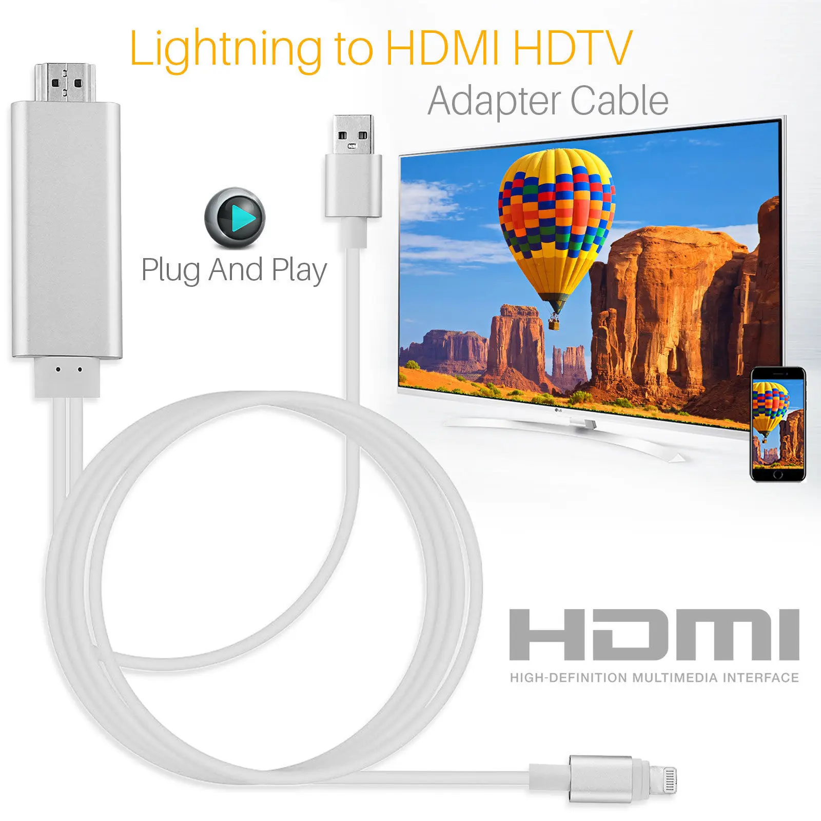 Кабель HDMI для Lightning/HDMI HDTV TV AV адаптер usb кабель 1080P iPad Air /iPad mini 2 3 4 iPhone X 8 7 6S Plus