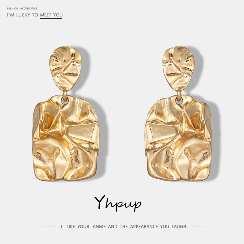 

Yhpup Fashion Trendy Square Geometric Gold Dangle Metal Earrings European Twisted Jewelry Women Party Personailzed Earrings`
