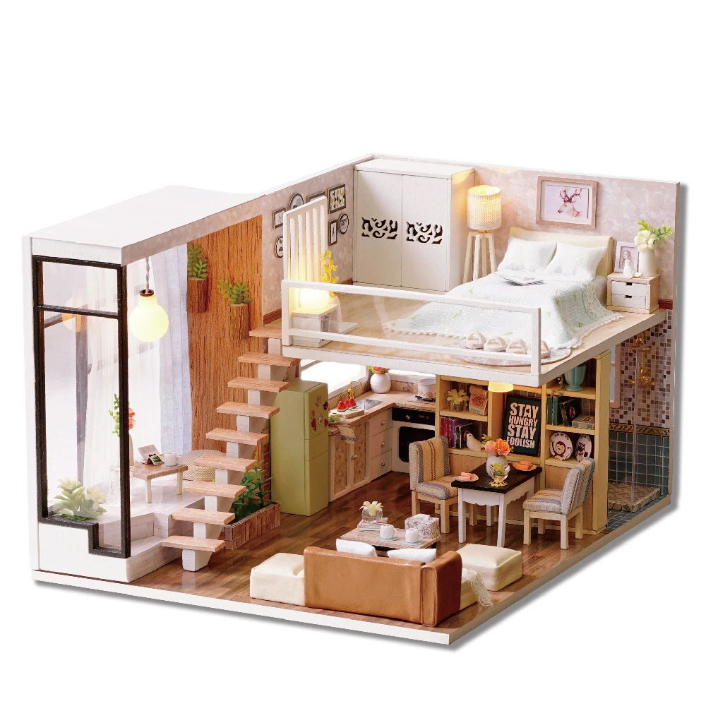 

DIY DollHouse Wooden Miniature Furniture Kit Doll Houses Toys For Children Christmas Gifts L020