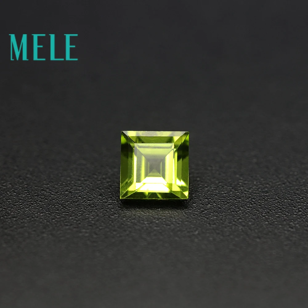 MELE Natural Peridot Stone 6mmX6mm Square Cut Green Loose Gemstone For Jewelry Making Fire Color And Bright