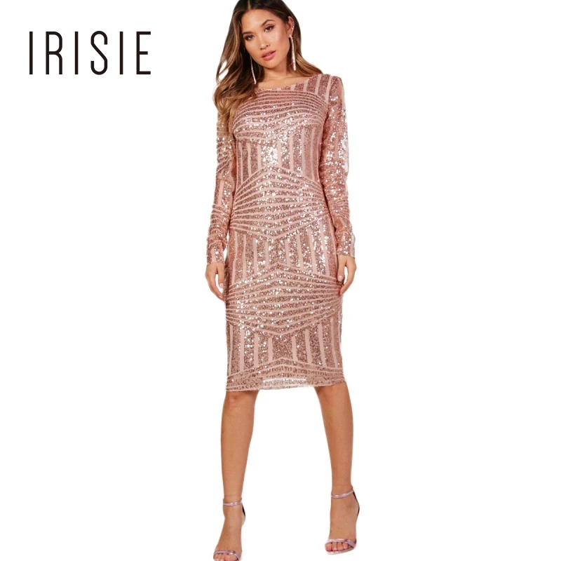 Irisie бренд Для женщин Блёстки платье Bodycon Сексуальная Vestidos женский с длинным