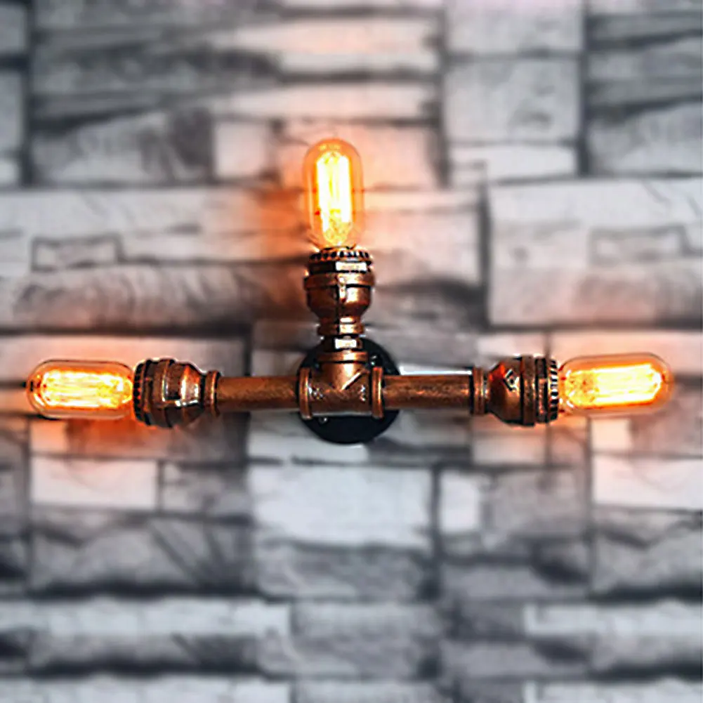

Indoor Lighting 3 Heads American Loft Retro Waterpipe Wall Lamp Iron Vintage E26/E27 Edison Bulb Wall Light 31*15CM Bar Lamp
