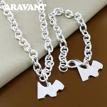 

925 Silver Cute Dog Pendant Necklaces Bracelets Jewelry Sets For Women Bridal Jewelry