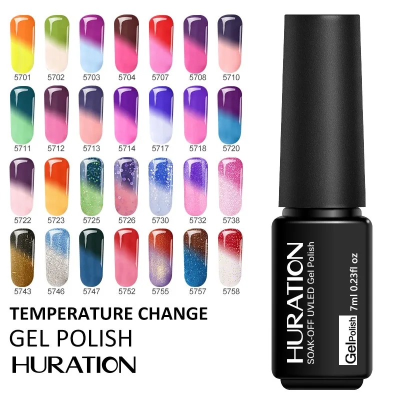 Huration Temperature Change Nail Gel Polish Chameleon Hybrid Varnish Soak Off UV LED Art Top Base Coat 29 Color Lacquer | Красота и