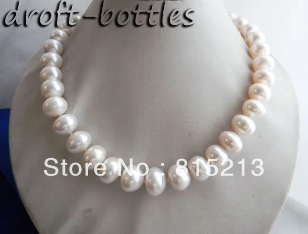 

ddh001248 AA 18'' 12mm-15mm White Flat Round Freshwater Pearl Tower Silver Necklace