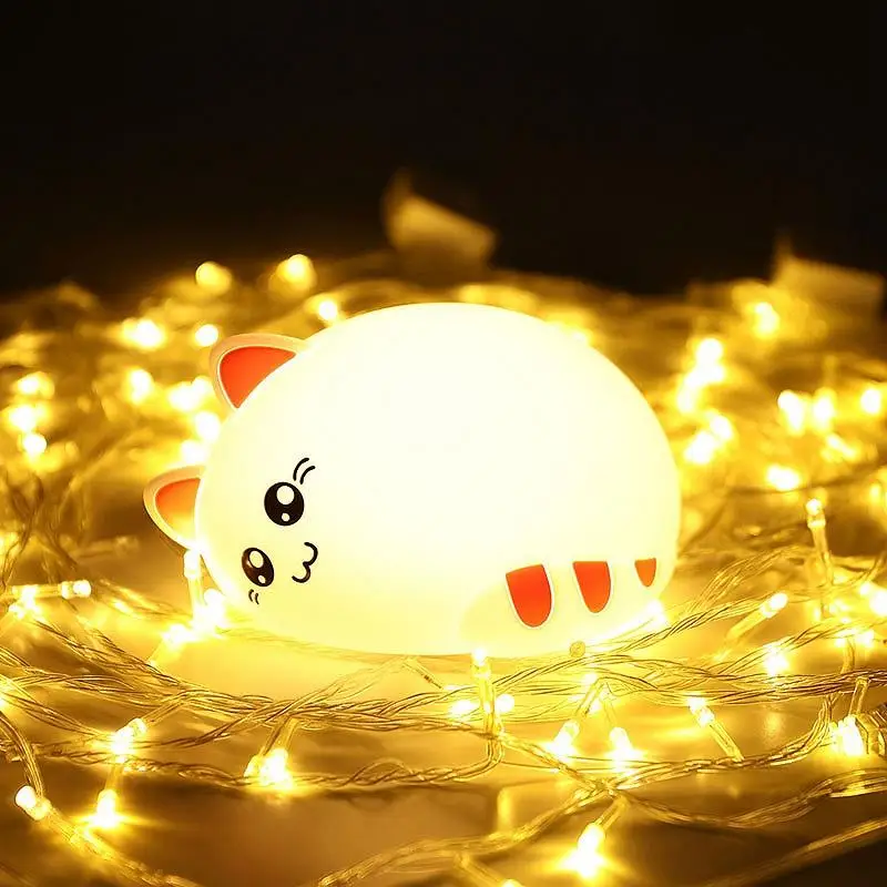 

NEWKBO Cute cat animal night light USB charging silicone soft cartoon children's bedroom baby light 7 Colours-changing lamp