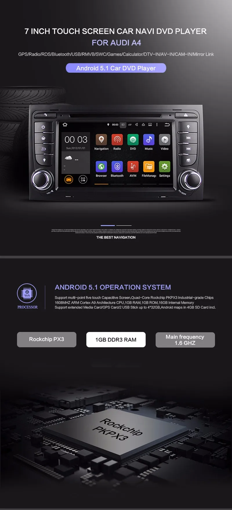 Cheap 2 din android 5.1 quad core car audio dvd automotivo for AUDI A4 2002 - 2007 SEAT EXEO 2009 - 2012 with car dvd gps autoradio tv 0