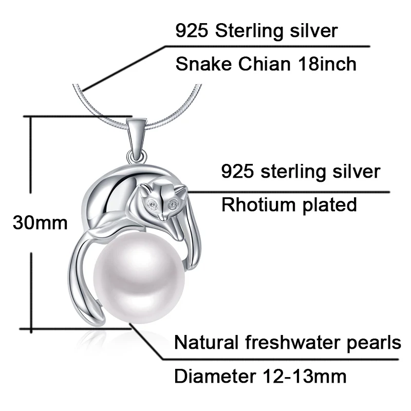 Sinya Natural big pearls pendant charm necklace in 925 sterling silver Fashion Fox Design jewelry (4)