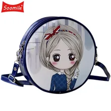 Новая мультяшная женская сумка с круглым принтом, мини сумка через плечо из искусственной кожи, женские сумки через плечо для девочек, детские сумки на плечо