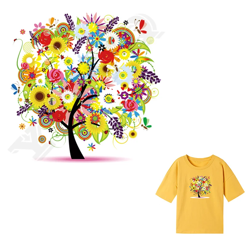 

Flower Tree Patches New Design Clothing Deco Washable Heat Transfer Badges Diy Accessory Iron-On Transfer