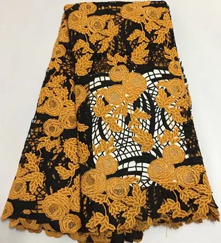 

Hot sale 5yards african cord lace fabric with stone guipure lace fabric high quality nigerian lace fabrics for party dress EL-A6