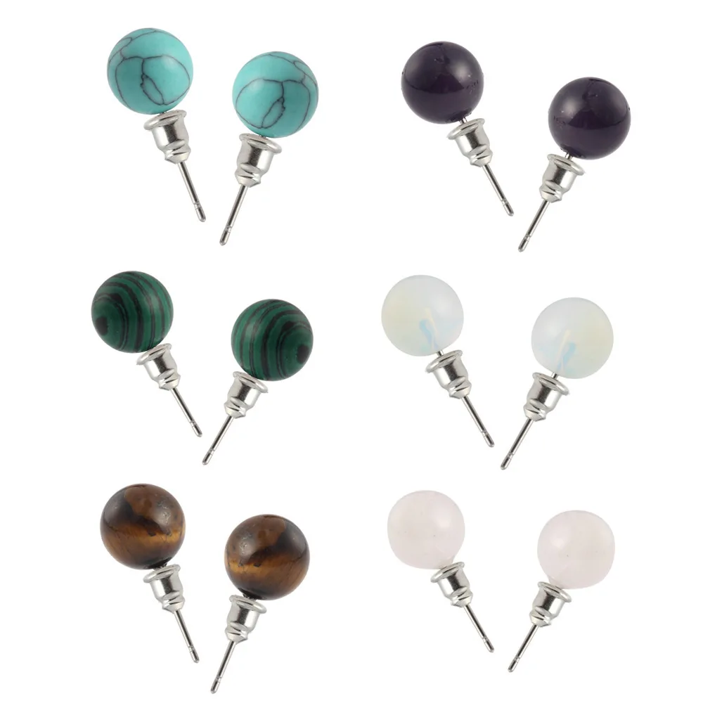 Carnelian Sandstone Crystal Opal Green Malachite Howlite Turquoise Stone Round natural earrings stone for women girls | Украшения и