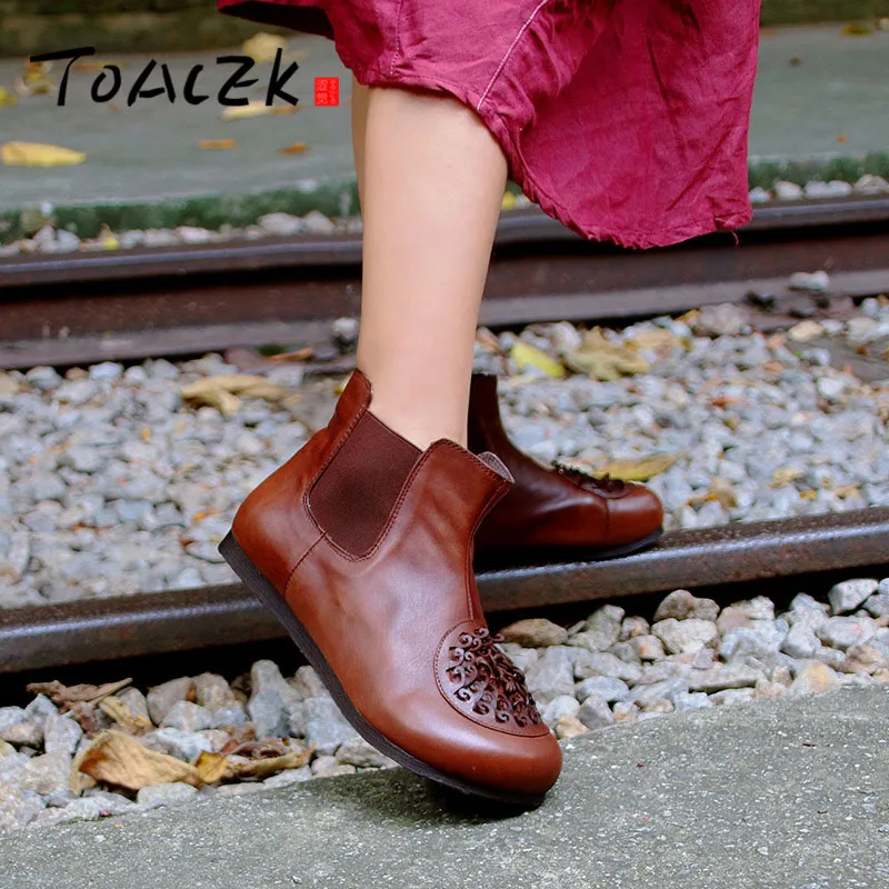 

Autumn Winter new Women's boots retro national wind soft bottom casual round head women naked boots