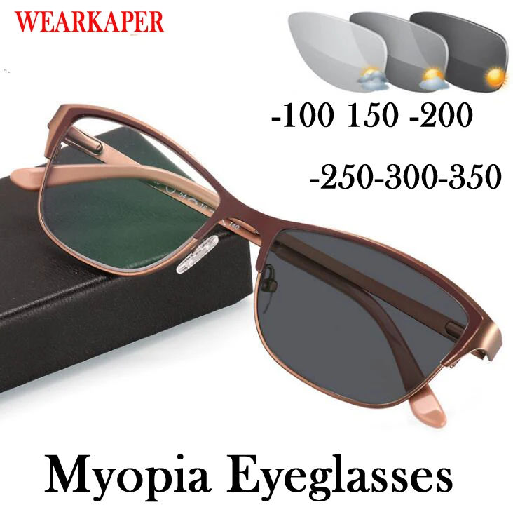 

WEARKAPER Cateye Transition Sunglasses Photochromic myopia Eyeglasses Finished myopia Glasses for Computer Optical Glasses Frame