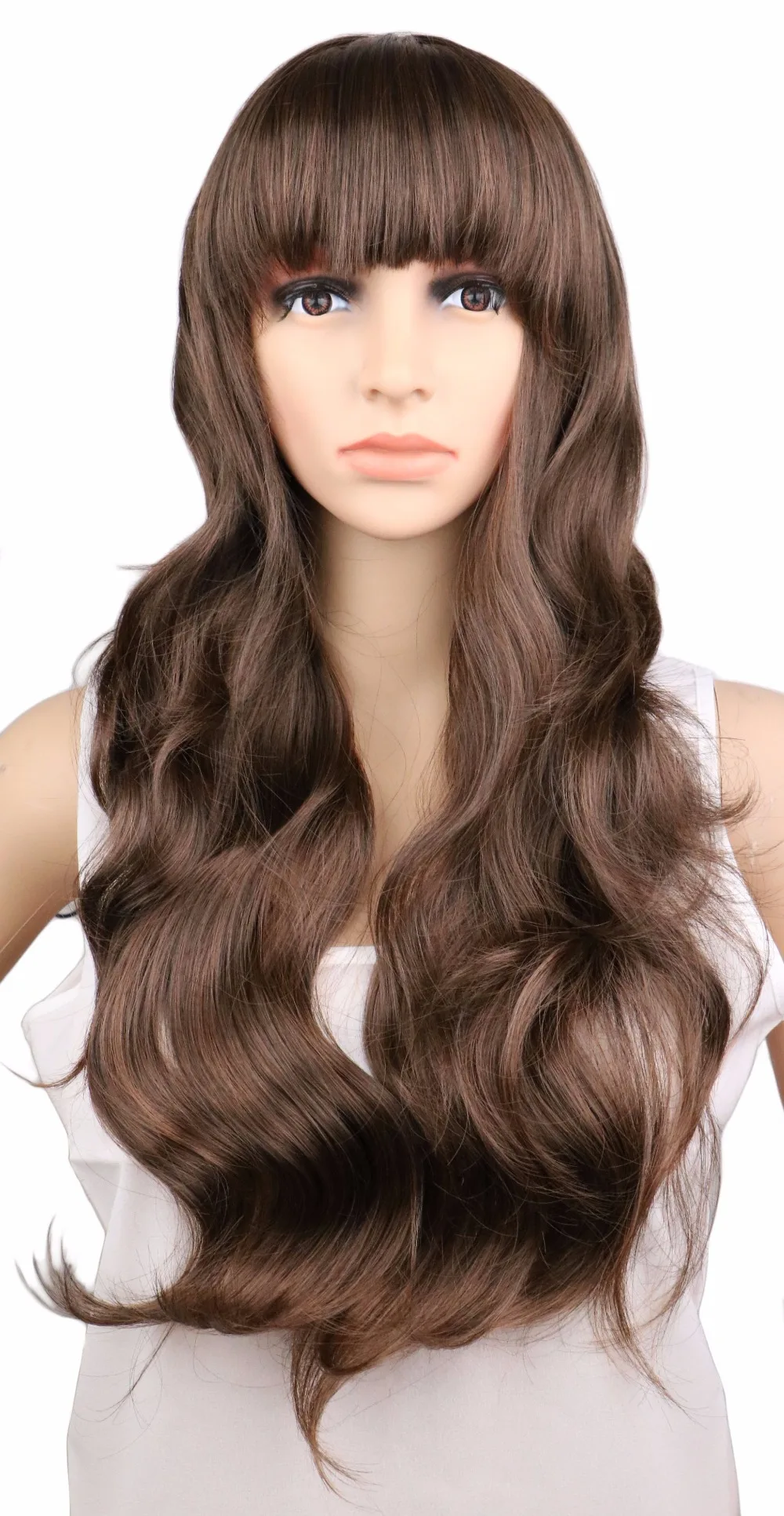 QQXCAIW для женщин дамы Natrual длинные волнистые парик косплей черный светильник коричневый темно-коричневый 68 см синтетические волосы парики