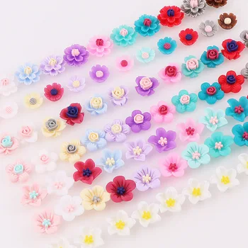

500Pcs Mix Double Color 3D Resin Flower Nail Charms Jewelry Design Decorations For Nails Stud DIY Glue Nail Art Stickers