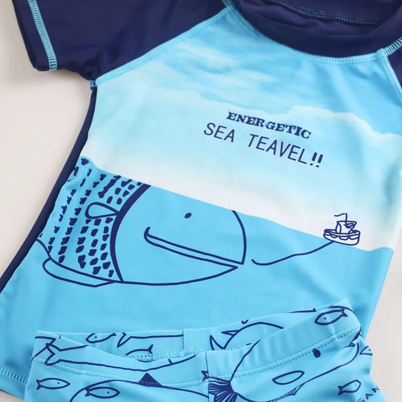 الاطفال الصيف الشاطئ ملابس السباحة + شورت + قبعة طفل الفتيان الكرتون الأسماك السباحة Rashguard الأطفال تصفح المياه ملابس رياضية لباس سباحة