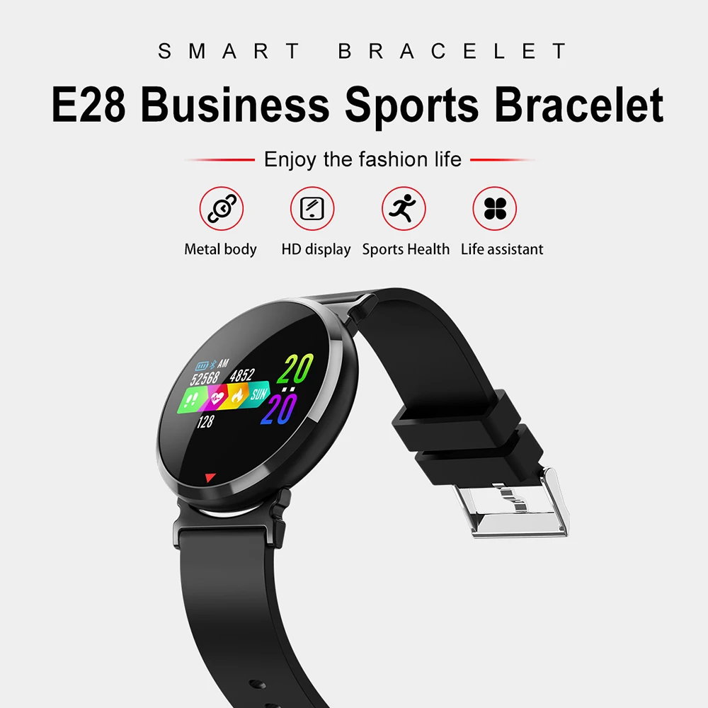 Günstige Smart Uhr E28 Herz Rate Schlaf Monitor Fitness Tracker Armband Blutdruck Armband Farbe Bildschirm Runde Multi Smartwatch