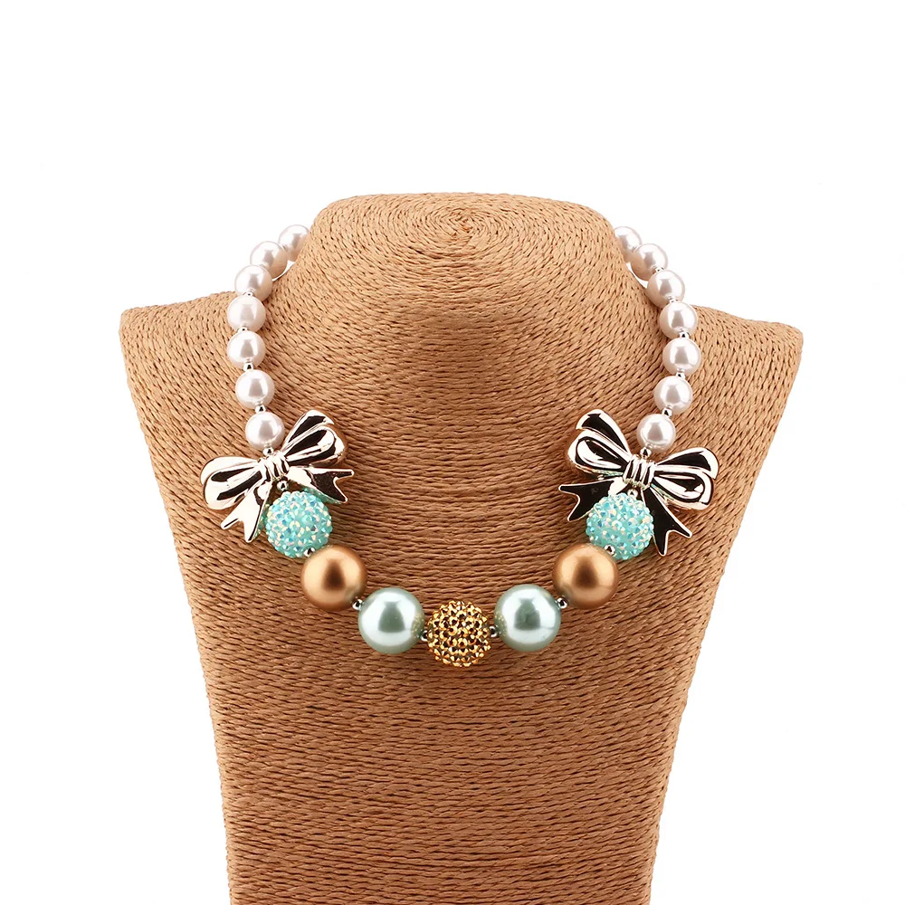 2017 New Girls Necklace Bow Beaded Children Chunky Toddler Jewelry Kids