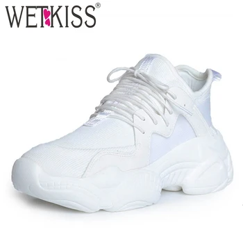 

wetkiss Flyknit Flats Spring Woman Round Toe Footwear Sneakers Dorky Dad Platform Shoes Female Casual Clunky Shoes Girl 2019