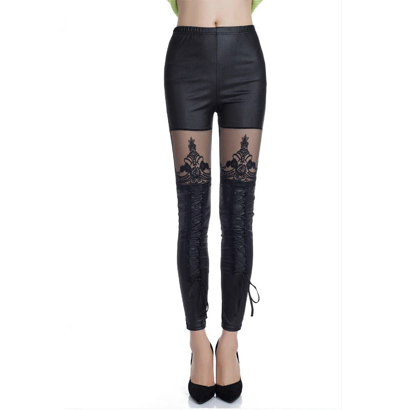 

NORMOV Casual Women Leggings High Waist Elastic Push Up Mesh Patchwork Cross Strap Ankle Length Spandex Leggings