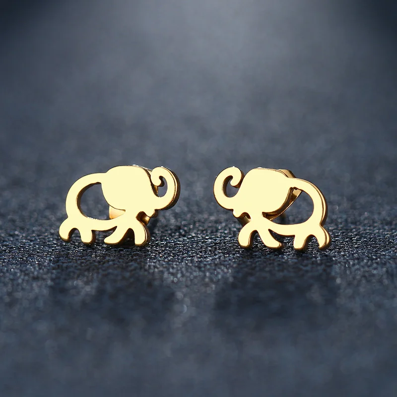 CACANA Stainless Steel Stud Earring For Women Man African Elephant Gold And Silver Color Lover's Engagement Jewelry