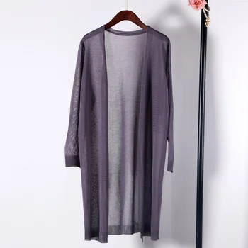

Shuchan Summer Long Cardigans Women Linen Blend Office Lady Single Breasted V-neck Computer Knitted Cardigan Feminino Sweater
