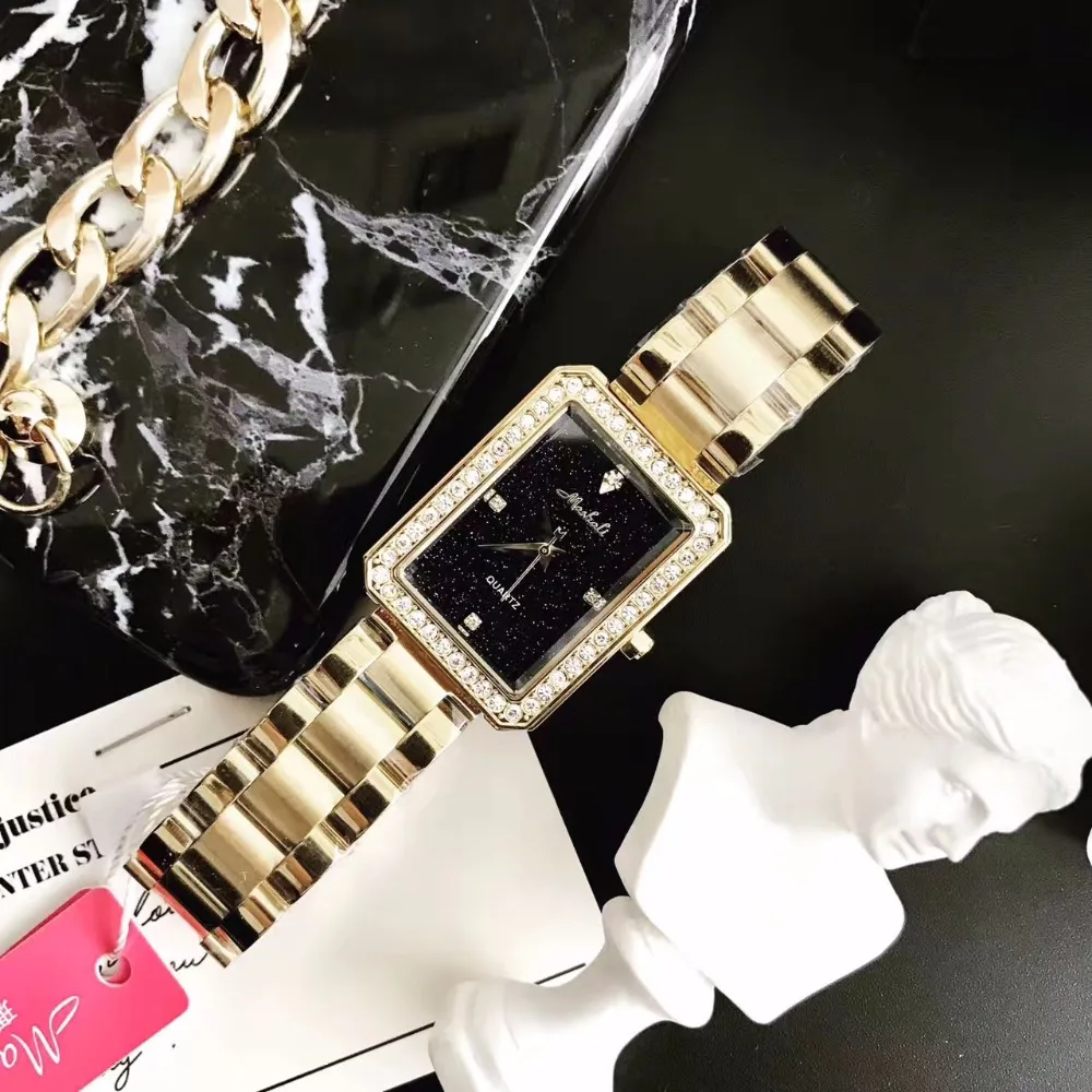 Блестящие Кристаллы часы для женщин элегантные винтажные квадратные платья Наручные часы Стальной браслет кварцевые часы Relogio Montre Femme W110