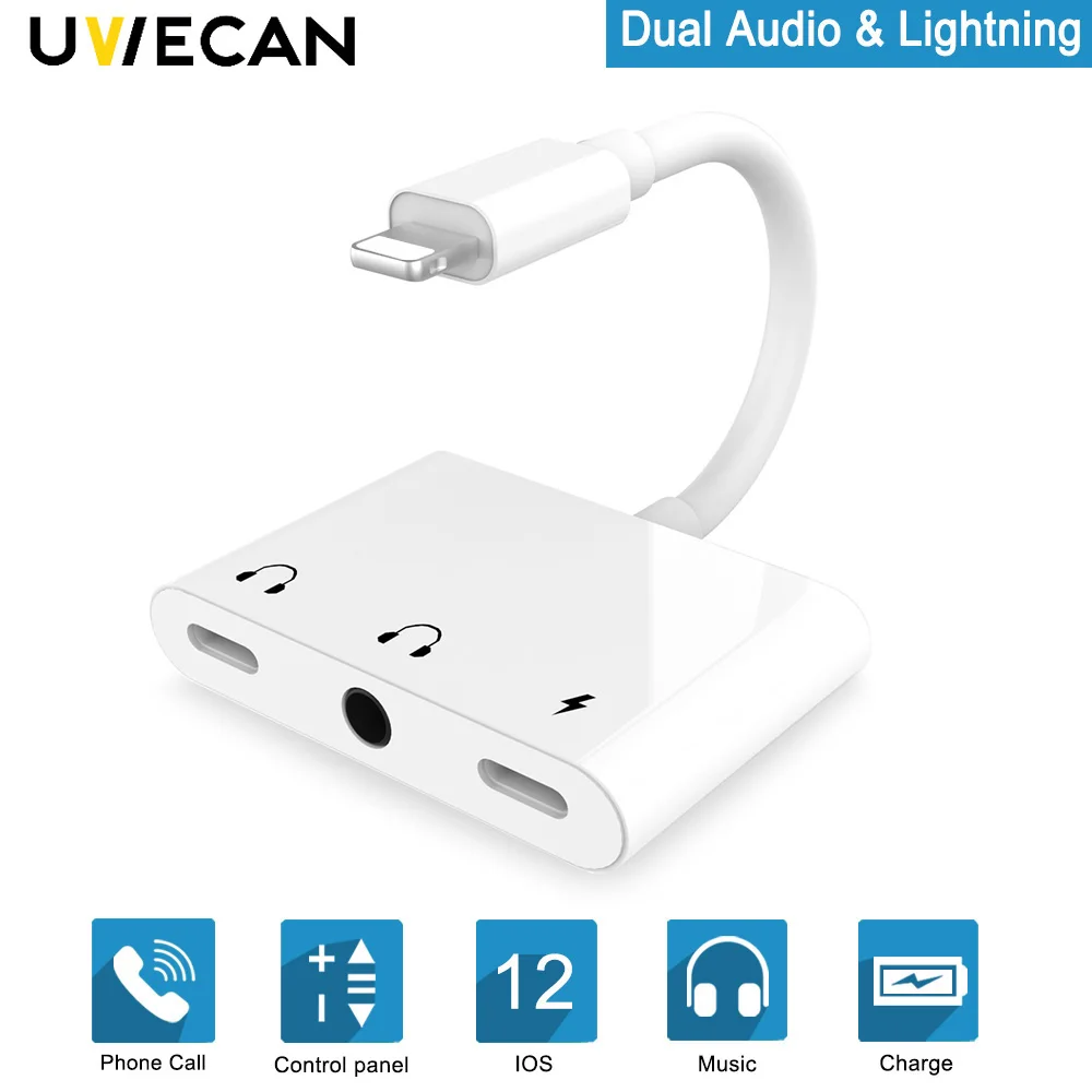 3 в 1 аудио адаптер зарядки для Lightning двойного освещения 5 мм Aux Наушники Jack