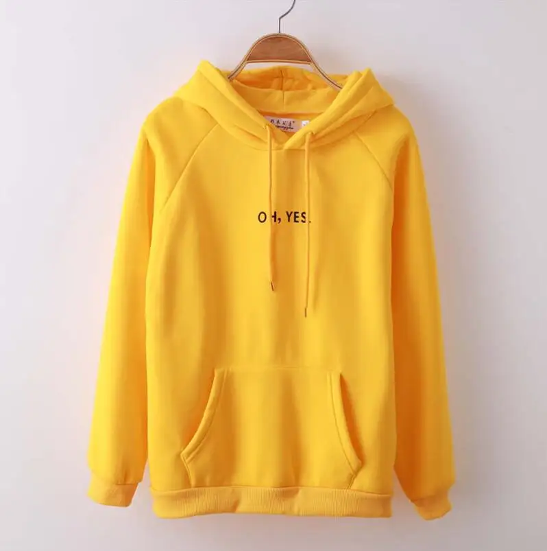 

OH YES2018 New Fashion Corduroy Long sleeves Letter Harajuku Print Girl Light pink Pullovers Tops O-neck Woman Hooded sweatshirt