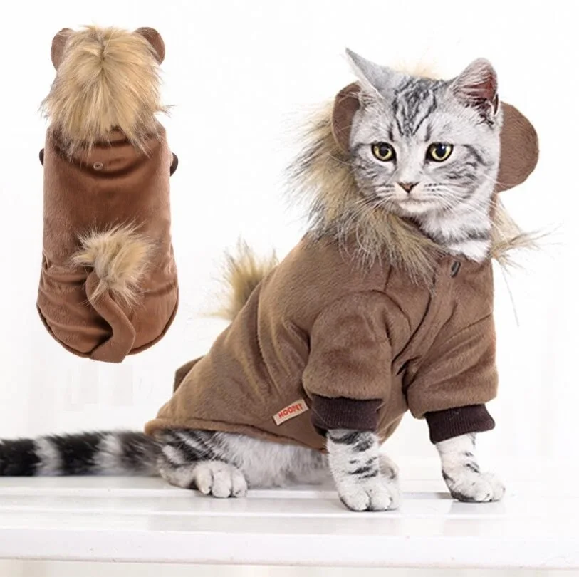 Осень-зима кота костюм для питомцев, кофта с изображением кота и коричневая детская накидка со львом для животных комбинезон Тедди для щенков чихуахуа, собак, одежда